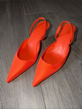H&M Women's Pointed Slingback Heels in Bright Orange